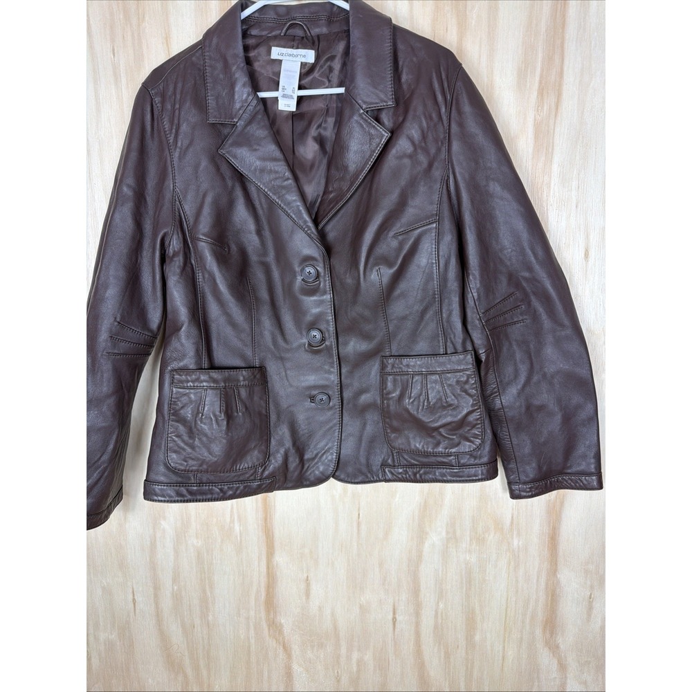 La Claiborne Vintage Dark Brown Genuine Lamb Leather  Blazer Jacket Xl